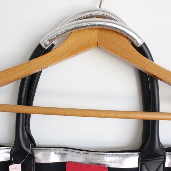 Victoria's Secret Black Silver Striped Large Canvas Tote Bag NWT - Picture 3 of 5